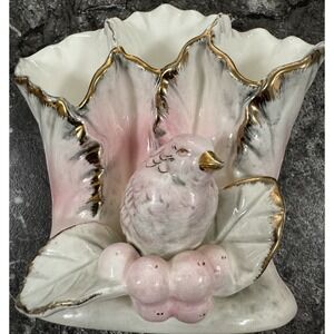Vintage Ucagco‎ Japan Bird Bud Vase Triple Fluted Pink Gold Trim